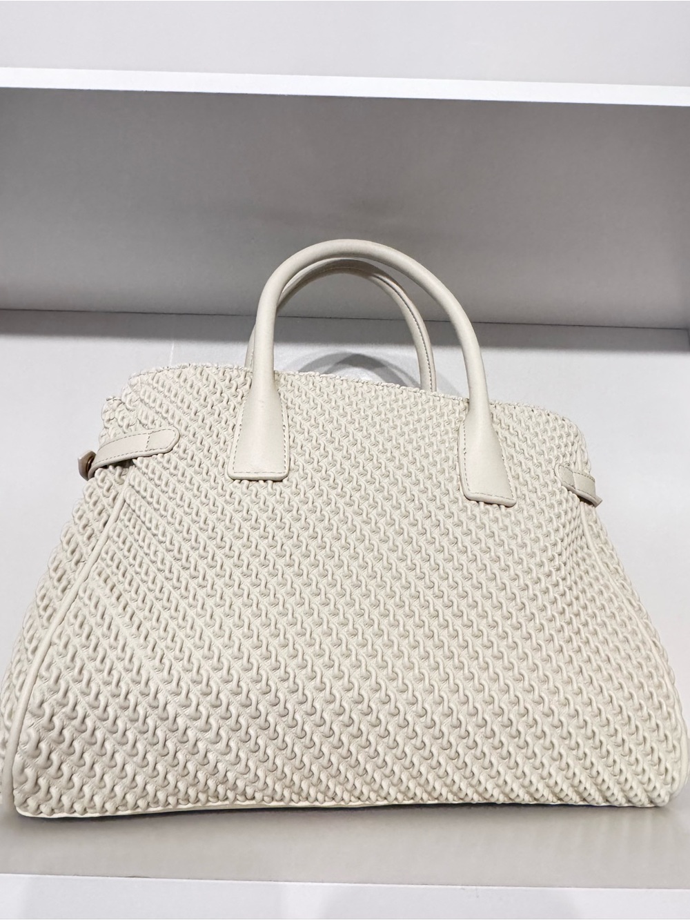 Sam Edelman NWOT Ivory Woven Tote Bag Structured Top Handle with Dust Bag - Picture 7 of 12